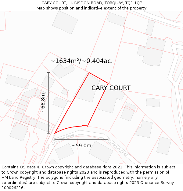 CARY COURT, HUNSDON ROAD, TORQUAY, TQ1 1QB: Plot and title map