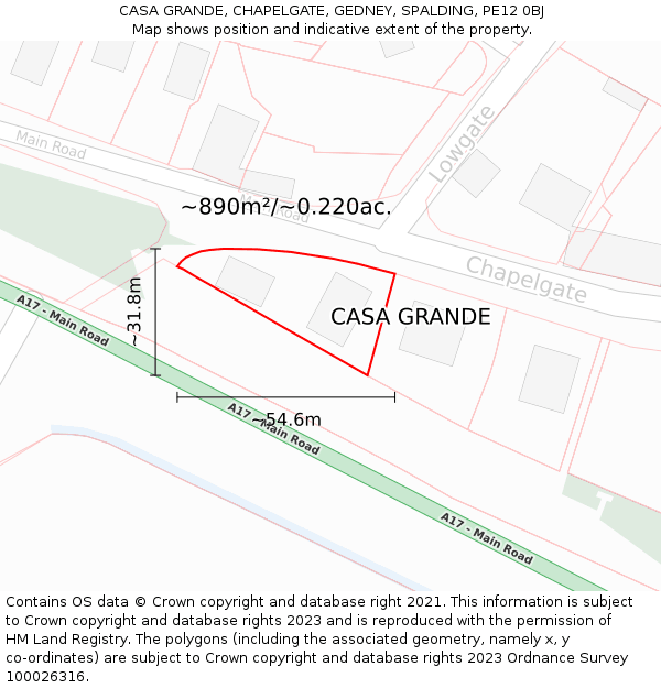 CASA GRANDE, CHAPELGATE, GEDNEY, SPALDING, PE12 0BJ: Plot and title map