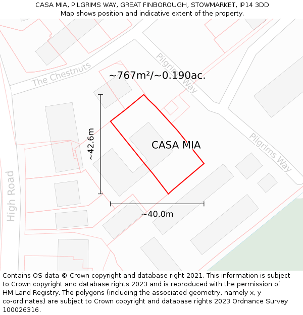 CASA MIA, PILGRIMS WAY, GREAT FINBOROUGH, STOWMARKET, IP14 3DD: Plot and title map