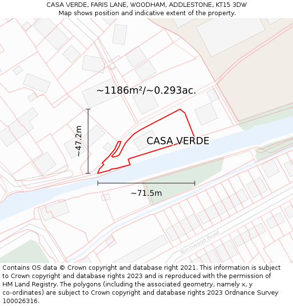 CASA VERDE, FARIS LANE, WOODHAM, ADDLESTONE, KT15 3DW: Plot and title map