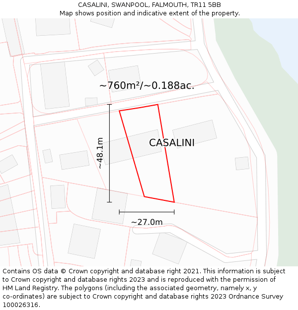 CASALINI, SWANPOOL, FALMOUTH, TR11 5BB: Plot and title map