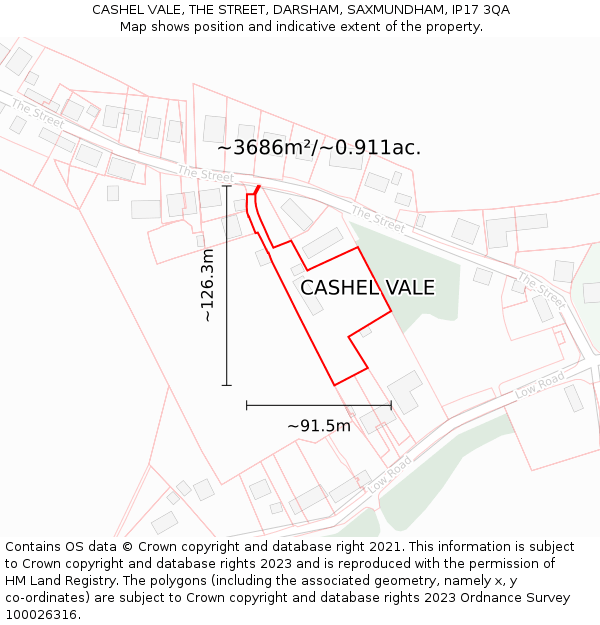 CASHEL VALE, THE STREET, DARSHAM, SAXMUNDHAM, IP17 3QA: Plot and title map