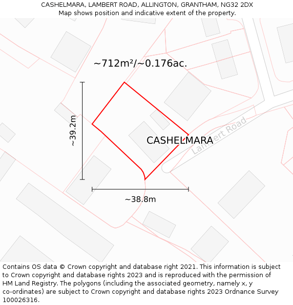 CASHELMARA, LAMBERT ROAD, ALLINGTON, GRANTHAM, NG32 2DX: Plot and title map