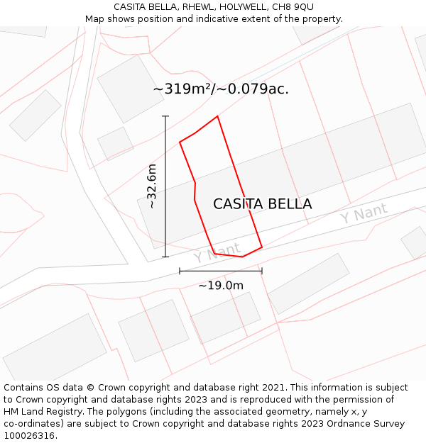 CASITA BELLA, RHEWL, HOLYWELL, CH8 9QU: Plot and title map