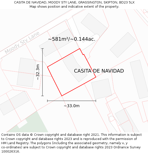 CASITA DE NAVIDAD, MOODY STY LANE, GRASSINGTON, SKIPTON, BD23 5LX: Plot and title map