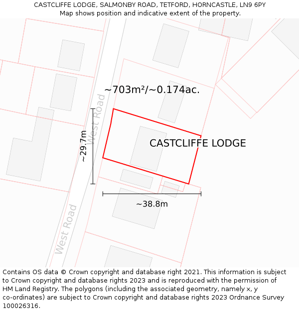 CASTCLIFFE LODGE, SALMONBY ROAD, TETFORD, HORNCASTLE, LN9 6PY: Plot and title map