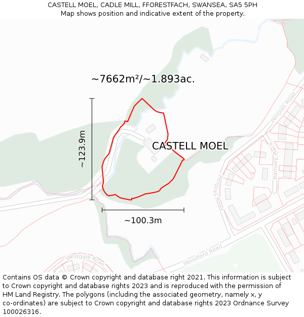 CASTELL MOEL, CADLE MILL, FFORESTFACH, SWANSEA, SA5 5PH: Plot and title map