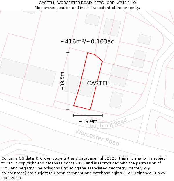 CASTELL, WORCESTER ROAD, PERSHORE, WR10 1HQ: Plot and title map