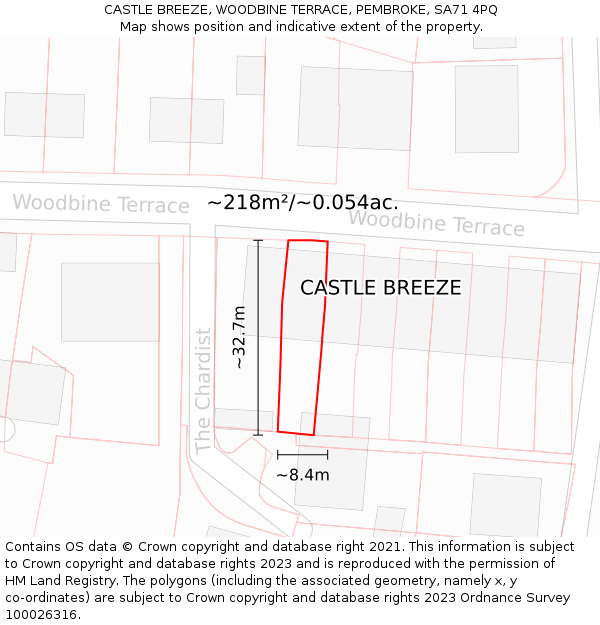 CASTLE BREEZE, WOODBINE TERRACE, PEMBROKE, SA71 4PQ: Plot and title map
