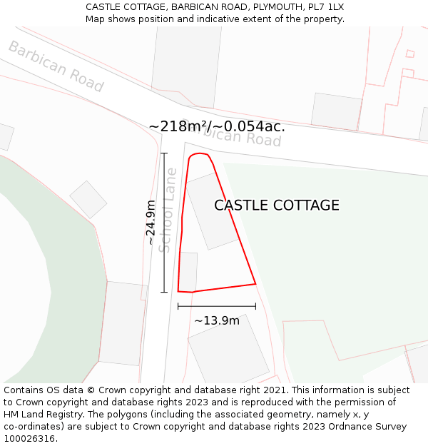CASTLE COTTAGE, BARBICAN ROAD, PLYMOUTH, PL7 1LX: Plot and title map