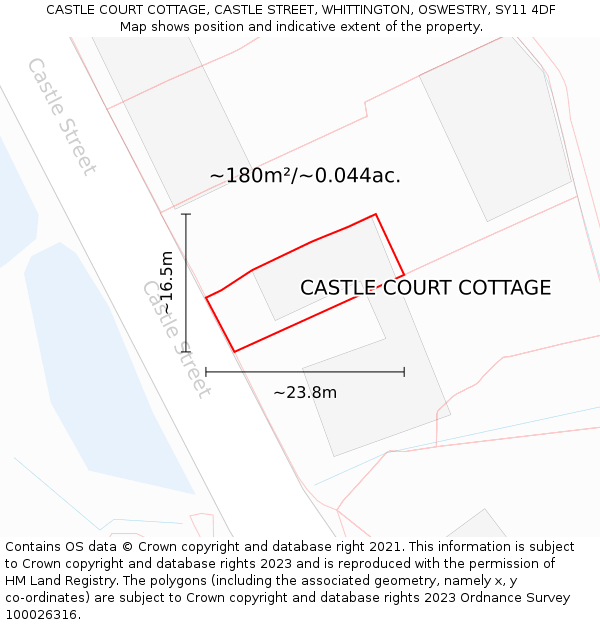 CASTLE COURT COTTAGE, CASTLE STREET, WHITTINGTON, OSWESTRY, SY11 4DF: Plot and title map