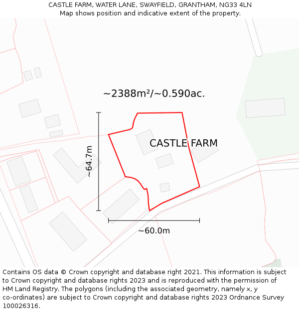 CASTLE FARM, WATER LANE, SWAYFIELD, GRANTHAM, NG33 4LN: Plot and title map