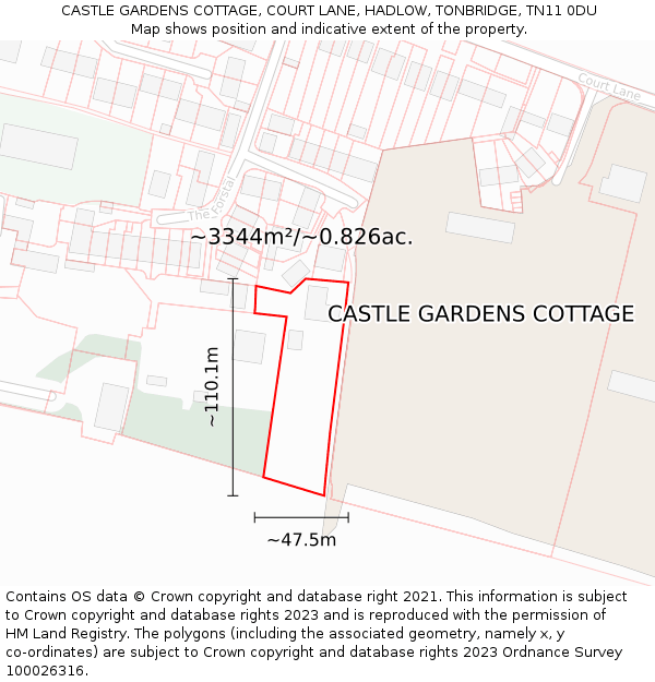 CASTLE GARDENS COTTAGE, COURT LANE, HADLOW, TONBRIDGE, TN11 0DU: Plot and title map