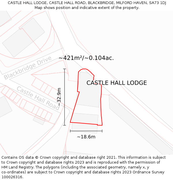 CASTLE HALL LODGE, CASTLE HALL ROAD, BLACKBRIDGE, MILFORD HAVEN, SA73 1DJ: Plot and title map
