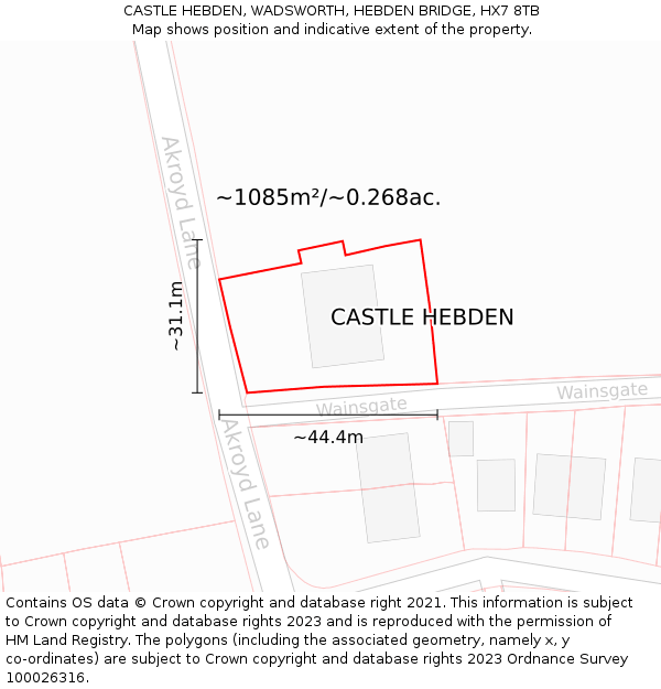 CASTLE HEBDEN, WADSWORTH, HEBDEN BRIDGE, HX7 8TB: Plot and title map