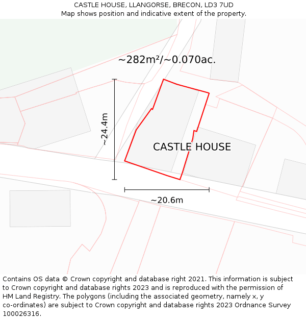 CASTLE HOUSE, LLANGORSE, BRECON, LD3 7UD: Plot and title map