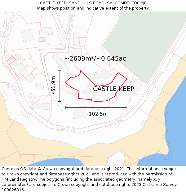 CASTLE KEEP, SANDHILLS ROAD, SALCOMBE, TQ8 8JP: Plot and title map