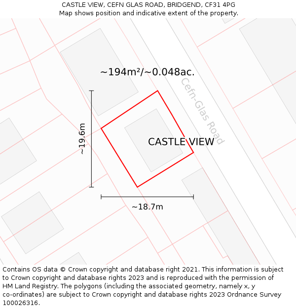 CASTLE VIEW, CEFN GLAS ROAD, BRIDGEND, CF31 4PG: Plot and title map