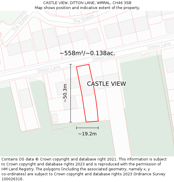 CASTLE VIEW, DITTON LANE, WIRRAL, CH46 3SB: Plot and title map
