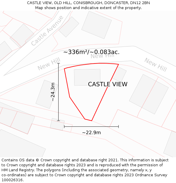 CASTLE VIEW, OLD HILL, CONISBROUGH, DONCASTER, DN12 2BN: Plot and title map