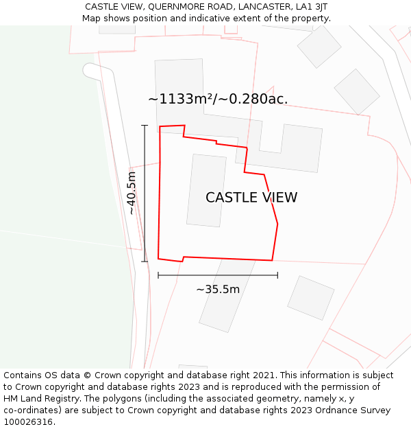 CASTLE VIEW, QUERNMORE ROAD, LANCASTER, LA1 3JT: Plot and title map