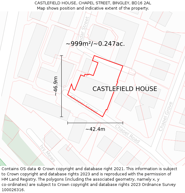 CASTLEFIELD HOUSE, CHAPEL STREET, BINGLEY, BD16 2AL: Plot and title map