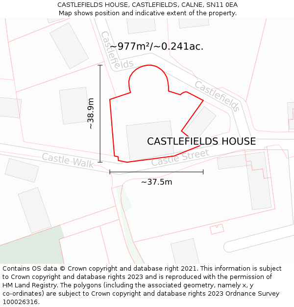CASTLEFIELDS HOUSE, CASTLEFIELDS, CALNE, SN11 0EA: Plot and title map
