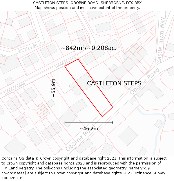 CASTLETON STEPS, OBORNE ROAD, SHERBORNE, DT9 3RX: Plot and title map
