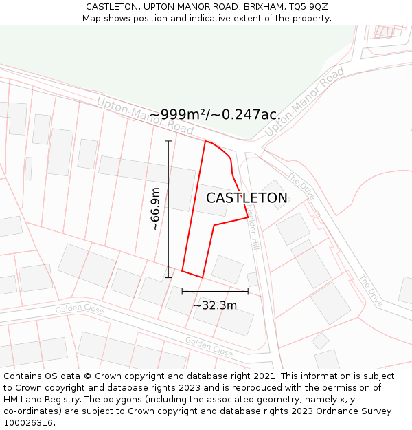 CASTLETON, UPTON MANOR ROAD, BRIXHAM, TQ5 9QZ: Plot and title map