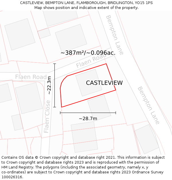 CASTLEVIEW, BEMPTON LANE, FLAMBOROUGH, BRIDLINGTON, YO15 1PS: Plot and title map