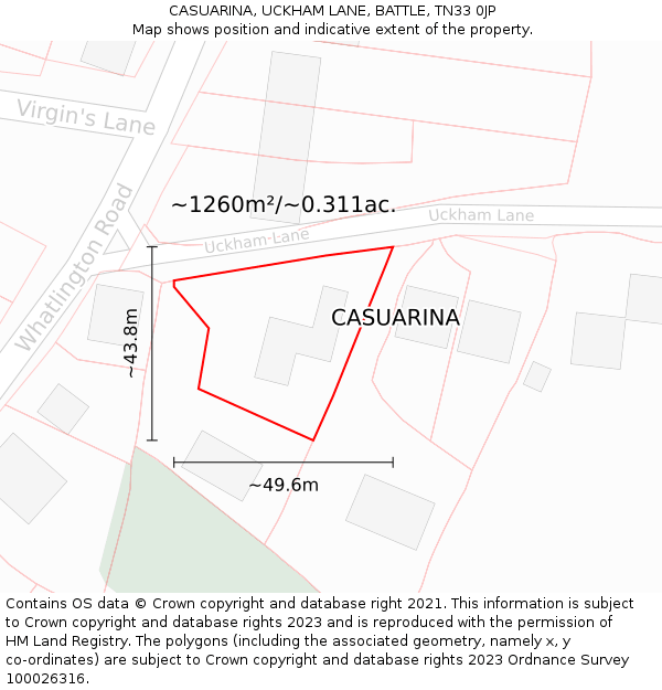 CASUARINA, UCKHAM LANE, BATTLE, TN33 0JP: Plot and title map