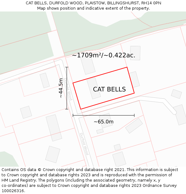 CAT BELLS, DURFOLD WOOD, PLAISTOW, BILLINGSHURST, RH14 0PN: Plot and title map