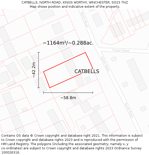 CATBELLS, NORTH ROAD, KINGS WORTHY, WINCHESTER, SO23 7NZ: Plot and title map