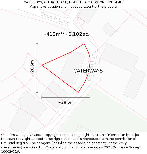 CATERWAYS, CHURCH LANE, BEARSTED, MAIDSTONE, ME14 4EE: Plot and title map