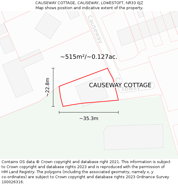 CAUSEWAY COTTAGE, CAUSEWAY, LOWESTOFT, NR33 0JZ: Plot and title map