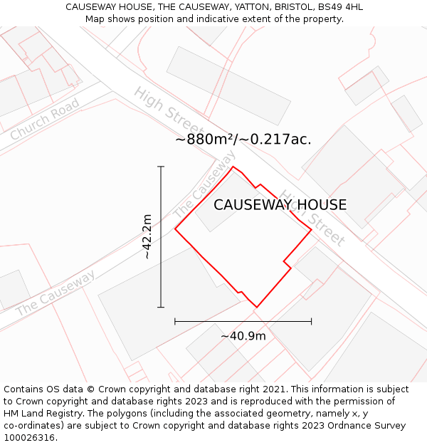 CAUSEWAY HOUSE, THE CAUSEWAY, YATTON, BRISTOL, BS49 4HL: Plot and title map