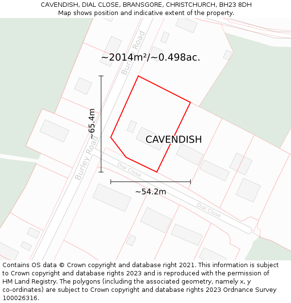 CAVENDISH, DIAL CLOSE, BRANSGORE, CHRISTCHURCH, BH23 8DH: Plot and title map