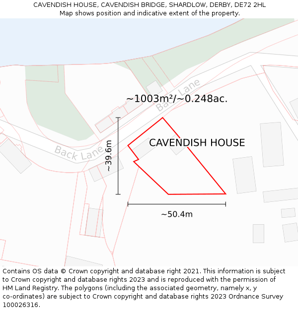 CAVENDISH HOUSE, CAVENDISH BRIDGE, SHARDLOW, DERBY, DE72 2HL: Plot and title map