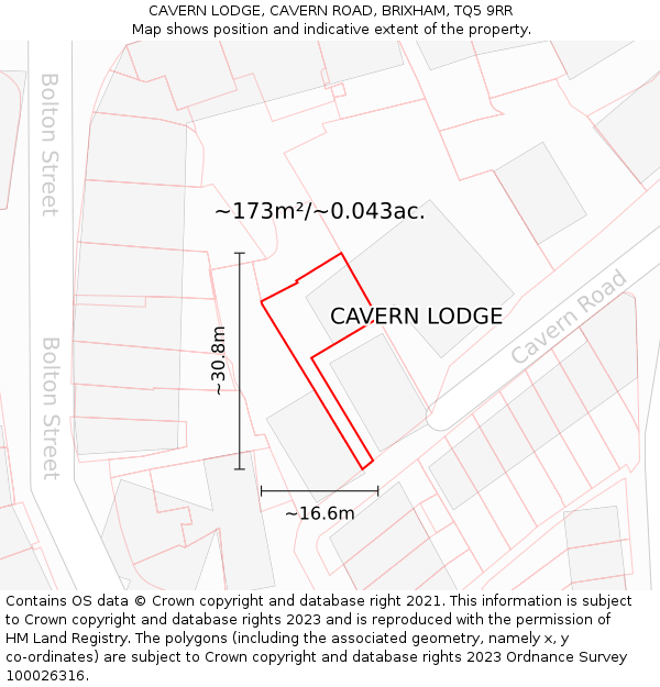 CAVERN LODGE, CAVERN ROAD, BRIXHAM, TQ5 9RR: Plot and title map