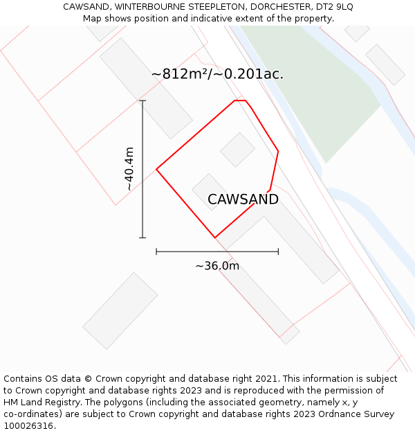 CAWSAND, WINTERBOURNE STEEPLETON, DORCHESTER, DT2 9LQ: Plot and title map