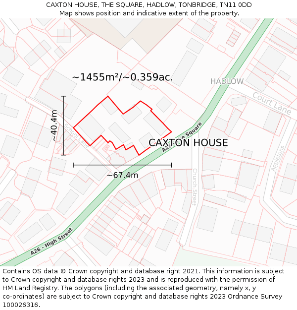 CAXTON HOUSE, THE SQUARE, HADLOW, TONBRIDGE, TN11 0DD: Plot and title map