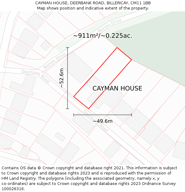 CAYMAN HOUSE, DEERBANK ROAD, BILLERICAY, CM11 1BB: Plot and title map