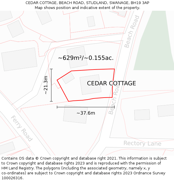 CEDAR COTTAGE, BEACH ROAD, STUDLAND, SWANAGE, BH19 3AP: Plot and title map