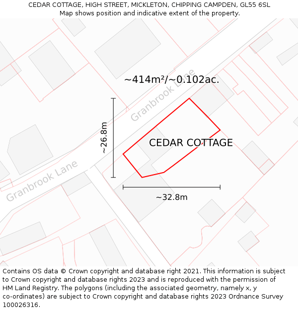 CEDAR COTTAGE, HIGH STREET, MICKLETON, CHIPPING CAMPDEN, GL55 6SL: Plot and title map