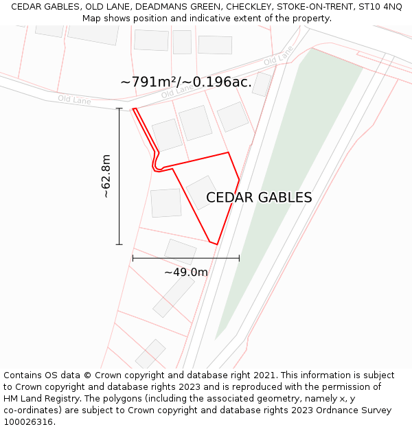 CEDAR GABLES, OLD LANE, DEADMANS GREEN, CHECKLEY, STOKE-ON-TRENT, ST10 4NQ: Plot and title map