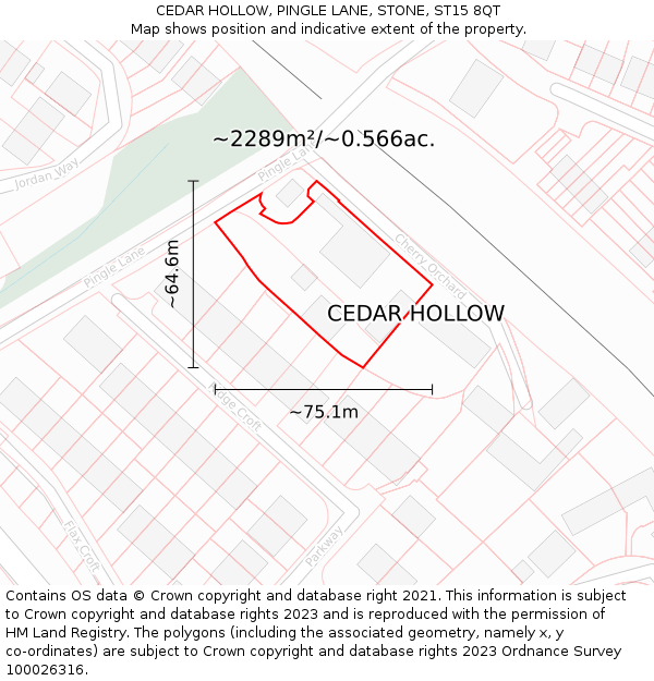 CEDAR HOLLOW, PINGLE LANE, STONE, ST15 8QT: Plot and title map