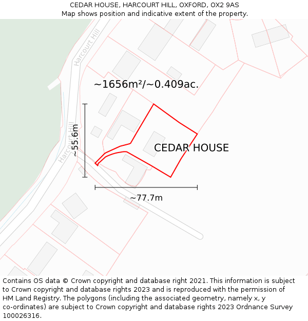 CEDAR HOUSE, HARCOURT HILL, OXFORD, OX2 9AS: Plot and title map