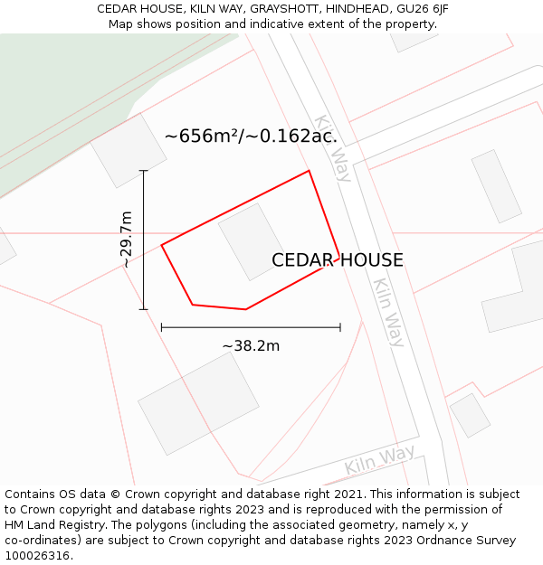 CEDAR HOUSE, KILN WAY, GRAYSHOTT, HINDHEAD, GU26 6JF: Plot and title map