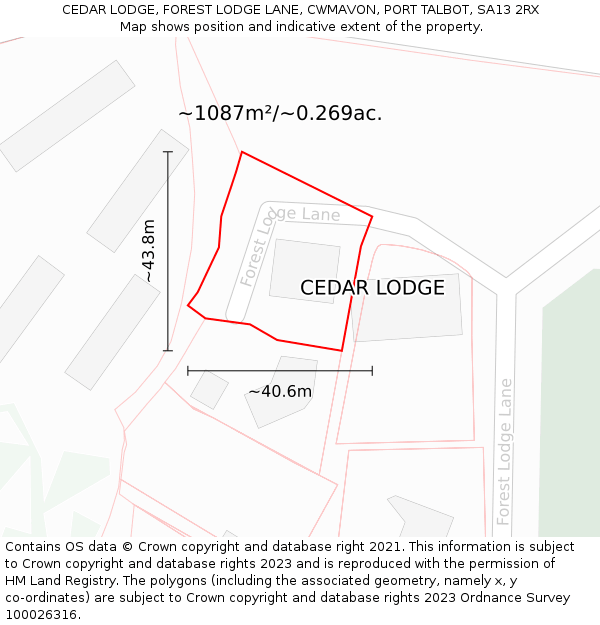 CEDAR LODGE, FOREST LODGE LANE, CWMAVON, PORT TALBOT, SA13 2RX: Plot and title map