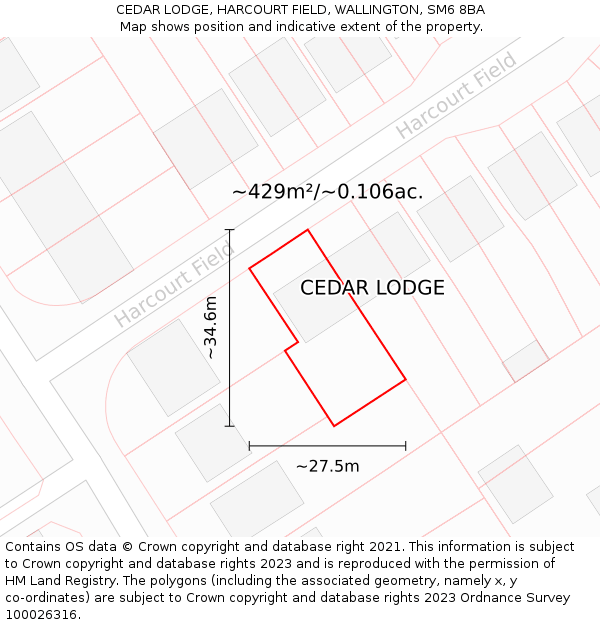 CEDAR LODGE, HARCOURT FIELD, WALLINGTON, SM6 8BA: Plot and title map